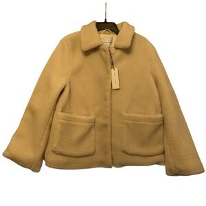 Rebecca Minkoff Harley Teddy Sherpa Jacket‎ Snap Button Ivory Women's Large Coat